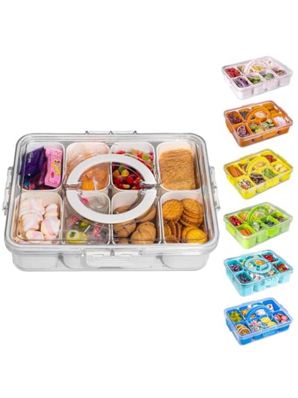 Divided Snack Serving Tray with Lid and Handle travel Snackle Box Charcuterie